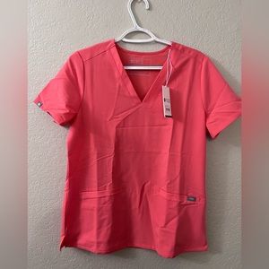 FIGS Womens Casma Three Pocket Top Small - Hot Coral NWT